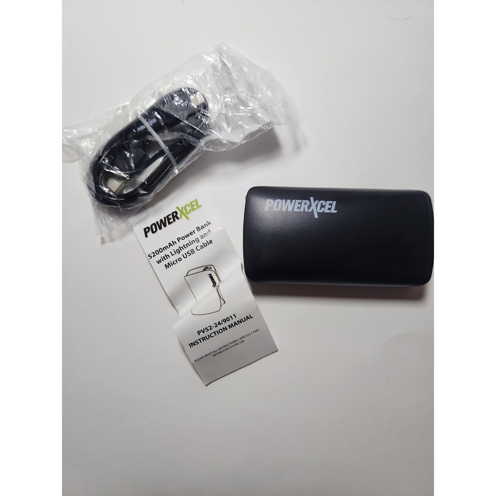 PowerXcel Power Bank Black, 5200 mAh Rapid Charge Portable Charger Thin - NEW